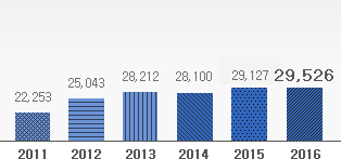 売上高 : 2011年 - 22,253ㅣ2012年 - 25,043ㅣ2013年 - 28,212ㅣ2015年 - 29,127ㅣ2014年 - 28,100